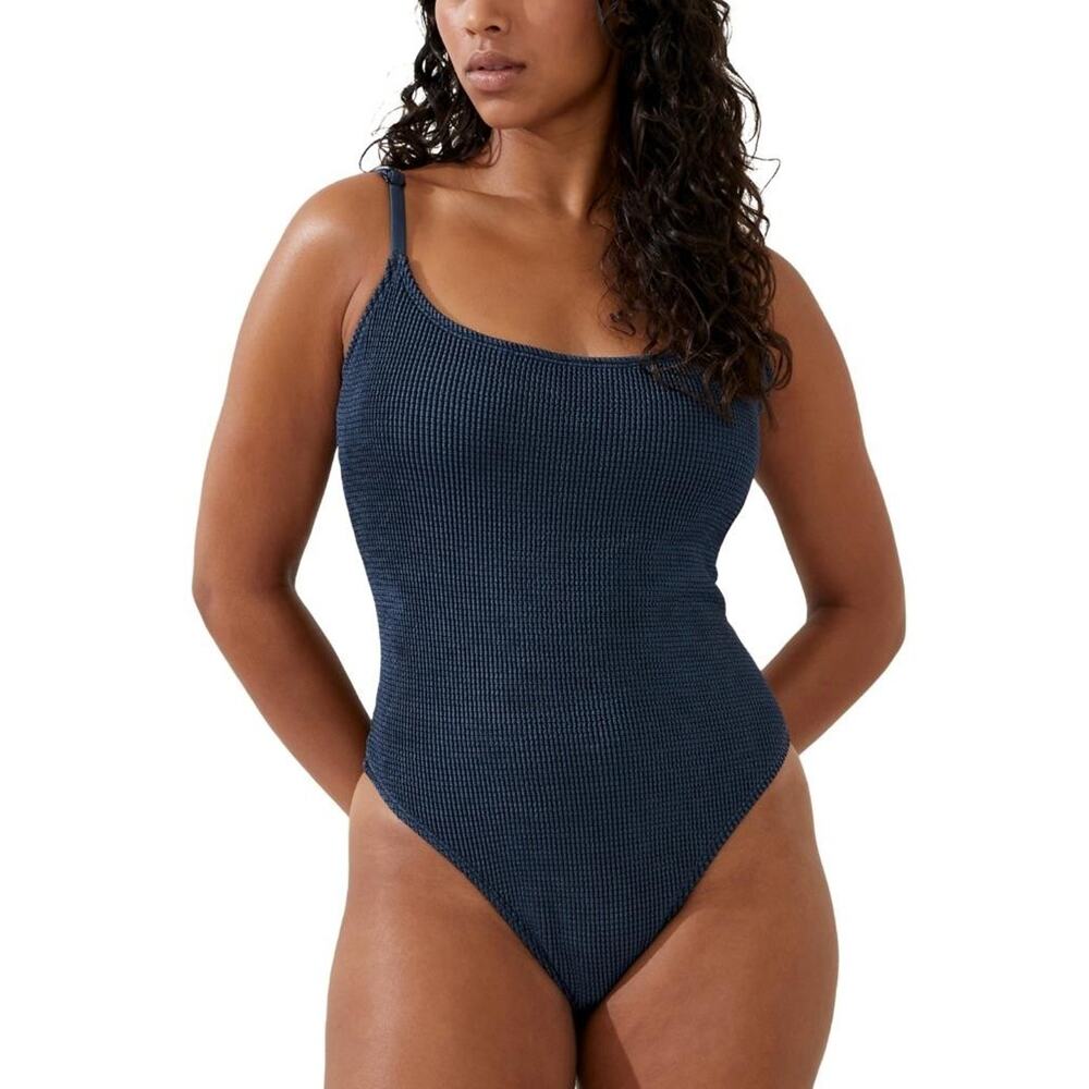 COTTON ON Women's Tidal Navy Textured Scoop Neck One Piece Swimsuit Size M